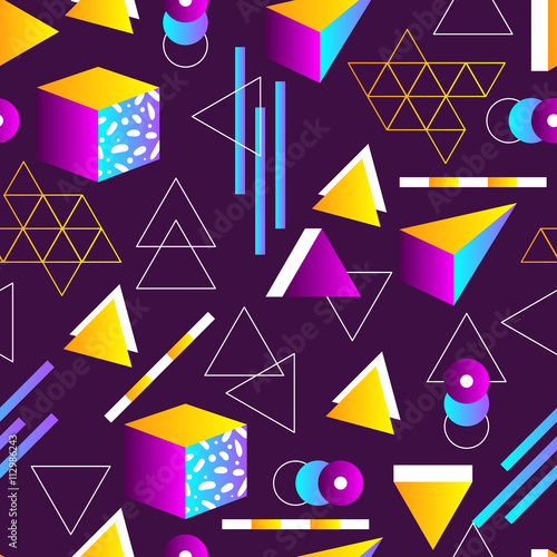 Seamless Geometric Pattern In Retro 80s Style Doodle Geometric