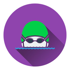 Poster - Icon of Swimming man head with goggles and cap