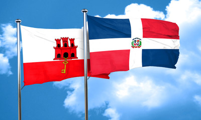 gibraltar flag with Dominican Republic flag, 3D rendering