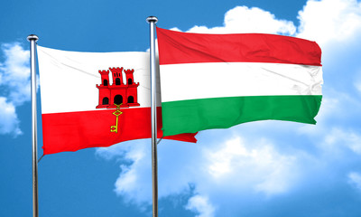 gibraltar flag with Hungary flag, 3D rendering