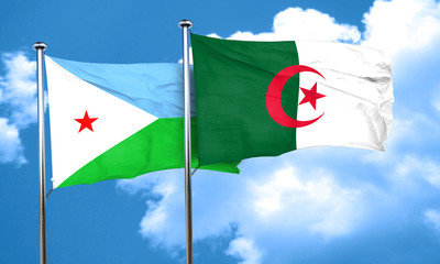 Djibouti flag with Algeria flag, 3D rendering