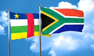 Central african republic flag with South Africa flag, 3D renderi