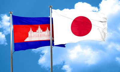 Wall Mural - Cambodia flag with Japan flag, 3D rendering