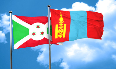 Burundi flag with Mongolia flag, 3D rendering