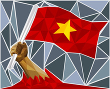 Powerful Hand Raising The Flag Of Vietnam