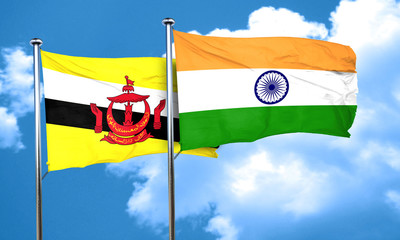 Brunei flag with India flag, 3D rendering