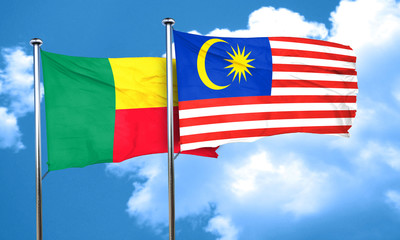 Benin flag with Malaysia flag, 3D rendering