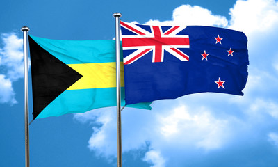 Bahamas flag with New Zealand flag, 3D rendering