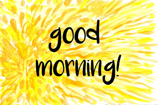 Wall Mural -  - Good morning greeting on yellow watercolor painted background