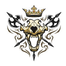 Skull Of A Lion Crown Heraldic Emblem.
