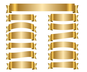 ribbon gold banners set. sign golden satin blank for promotion, web, advertising text. collection sh