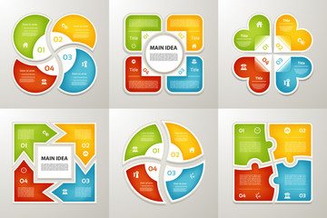 Wall Mural - Collection of Infographic Templates for Business. Four steps cycling diagrams. Vector Illustration.