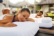 © puhhha - Romantic Couple Spa. Closeup Of Beautiful Healthy Happy Smiling Woman, Handsome Man Relaxing At Day Spa Resort. People Enjoying Body Relaxation Massage Outdoors In Summer. Relax Treatment Concept