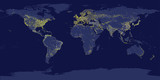 Fototapeta Mapy - Earth's city lights map with silhouettes of continents