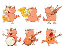Illustration Of A Set Of A Cute Cartoon Cats For You Design. Cartoon Character