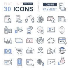 Wall Mural - set vector flat line icons online payment