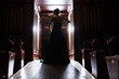 back view of elegant woman's silhouette in doors