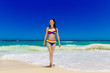 © frolova_elena - Young beautiful Asian girl  with long black hair in bikini, on t