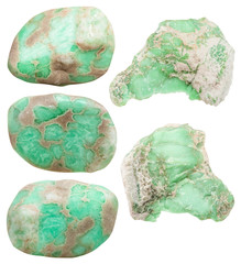 tumbled variscite mineral gemstones and raw rocks