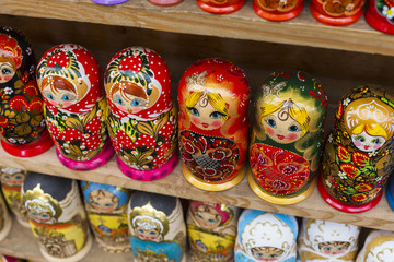 Wall Mural - Colorful Russian nesting dolls matreshka at the market. Matriosh