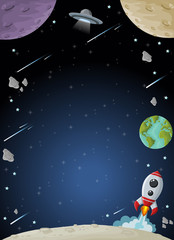 space galaxy with moon, earth, planets and stars. solar system.