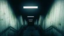 Creepy Tunnel With Blinking, Flickering Lights, Sudden Darkness, Horror Scene
