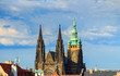 View over historic center of Prague with castle and St Vitus Cathedral, Czech Republic