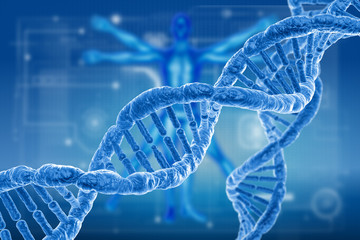 dna and virus molecules on science background
