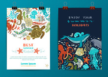 Set Of Two Vector Sea Life Poster Templates.