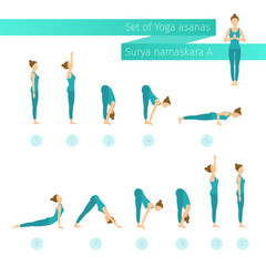 Vector yoga set in flat style. 