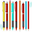 Big set of colored engineering and office pens and pencils, vector illustration