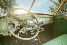 Interior Of Classic Vintage Car -parked Seaside