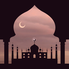 Islam background.Mosque,arch.Dusty rose sky