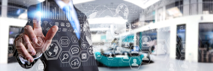 Aufkleber - Businessman using digital tactile screen with charts