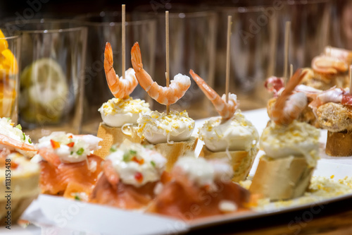 Typical pintxos (tapas) in San Sebastian Tablou Canvas