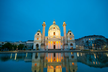  View of famous Saint Charles's Cathedral in Vienna, Austria