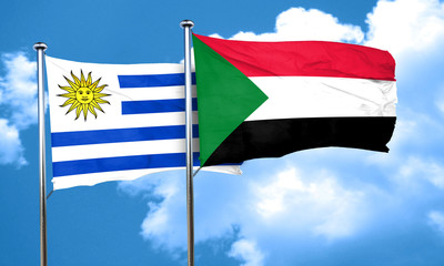 Uruguay flag with Sudan flag, 3D rendering