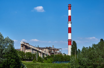 Buildings, equipment and chimney of an old power plant in Poznan.