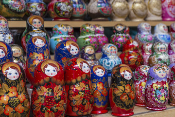 Wall Mural - Very large selection of matryoshkas Russian souvenirs at the gift shop in Moscow