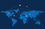 Fototapeta Mapy - World travel map with airplanes. Vector illustration.