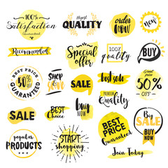 Wall Mural - set of hand drawn watercolor labels and badges for sale. vector illustrations for graphic and web de