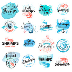 Wall Mural - set of hand drawn watercolor signs of seafood. vector illustrations for graphic and web design, for 