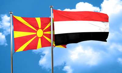 Macedonia flag with Yemen flag, 3D rendering