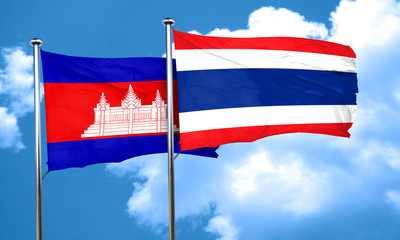 Cambodia flag with Thailand flag, 3D rendering