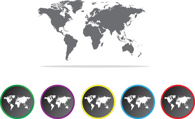  Set of icons representing global map illustrated on different backgrounds 