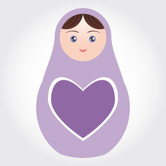 Wall Mural - purple Russian dolls matryoshka with heart on white background. Vector