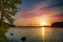 Sunset Over Sunowo Lake. Masuria. Poland