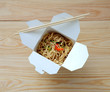 Chinese noodles in takeaway box.