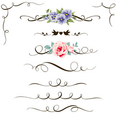 Wall Mural - Set of decorative calligraphic elements. Vintage flower and calligraphic dividers for your design