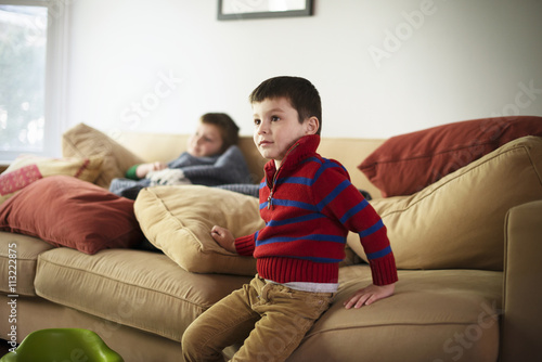 Two boys in sofa